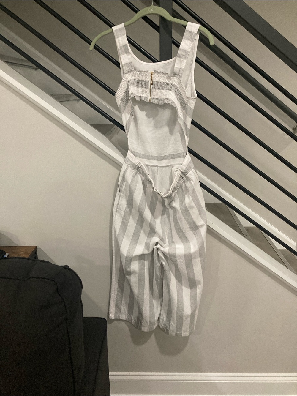 Fancyinn Striped Wide-Leg Cutout Jumpsuit - White & Gray - Picture 4 of 7